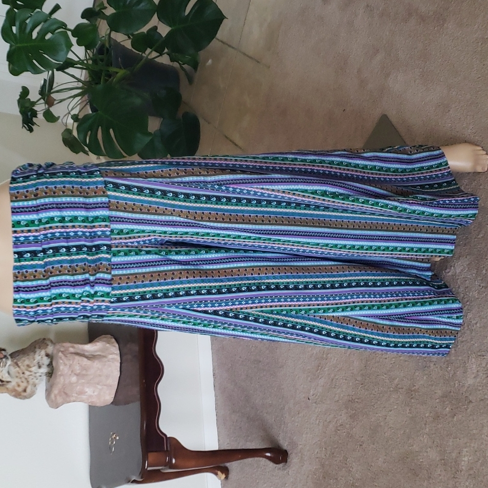 Lakhay's M Palazzo pant boho Nordic stripe gathered smocked back waist breezy